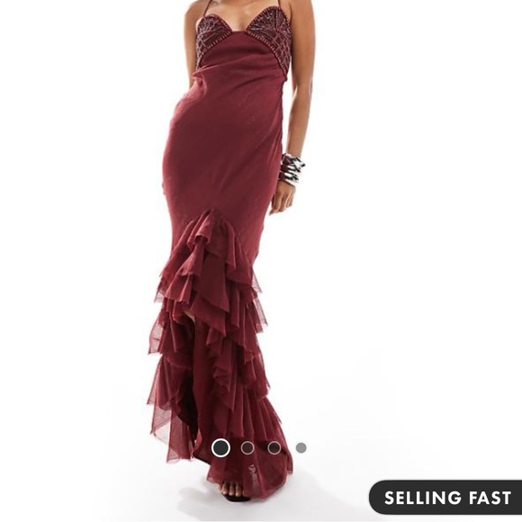 ASOS Deep Red Ruffled Maxi Dress - Picture 1 of 8